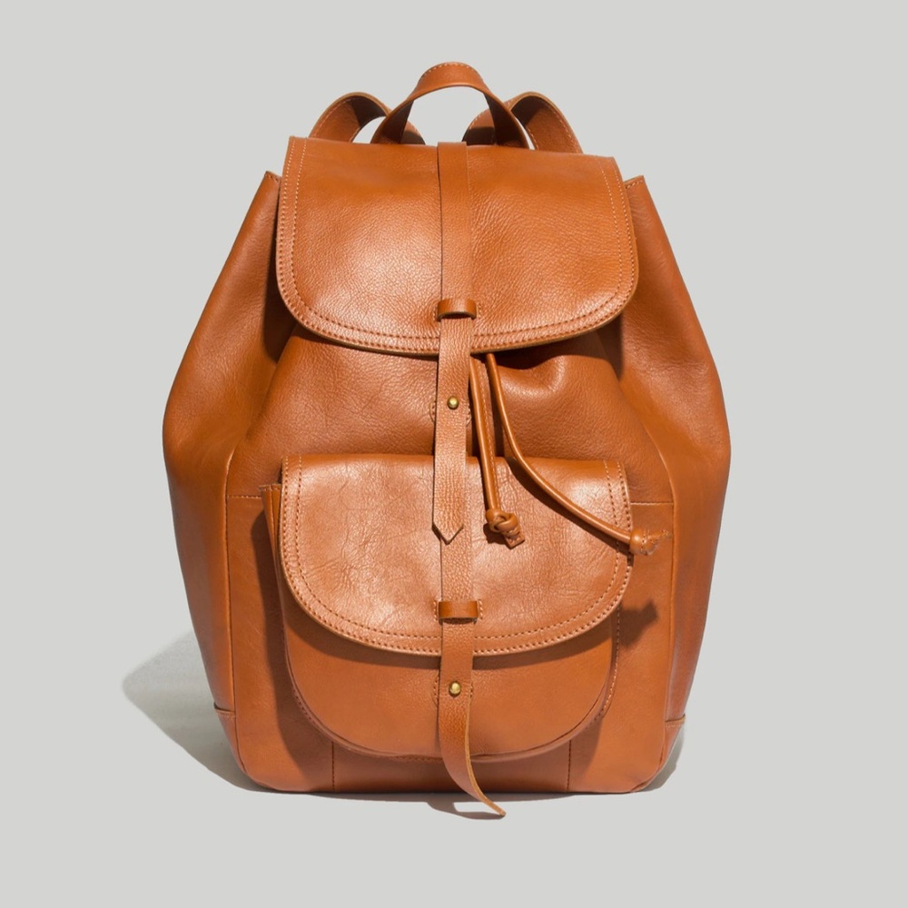 Madewell Tan Leather Backpack with Drawstring Closure
